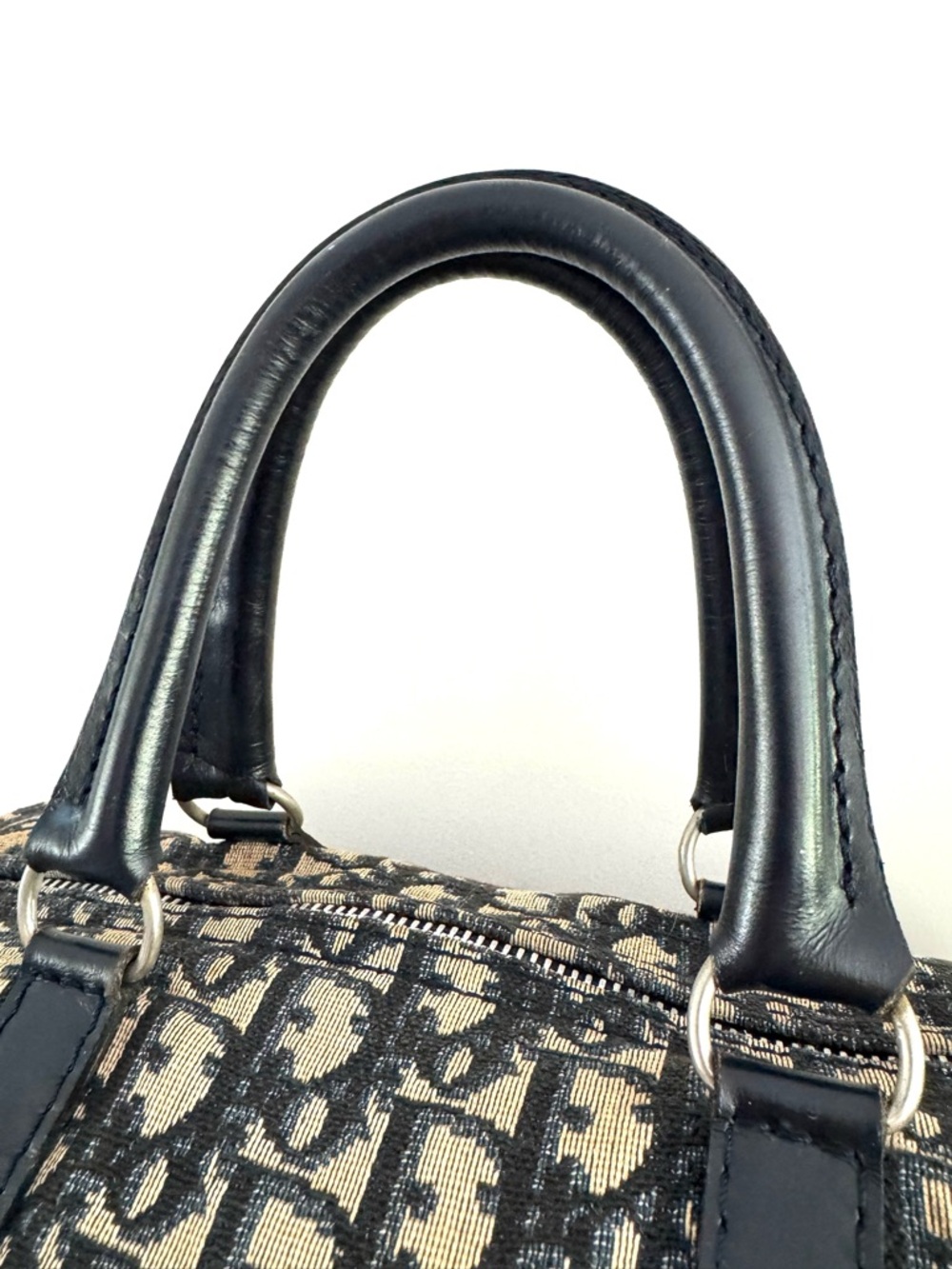 DIOR Vintage Trotter Boston Bag 30cm Navy Jacquard Canvas Navy Leather - Picture 3 of 12